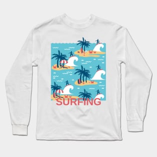 Enjoy Blue Surfing Cartoon Illustration Long Sleeve T-Shirt